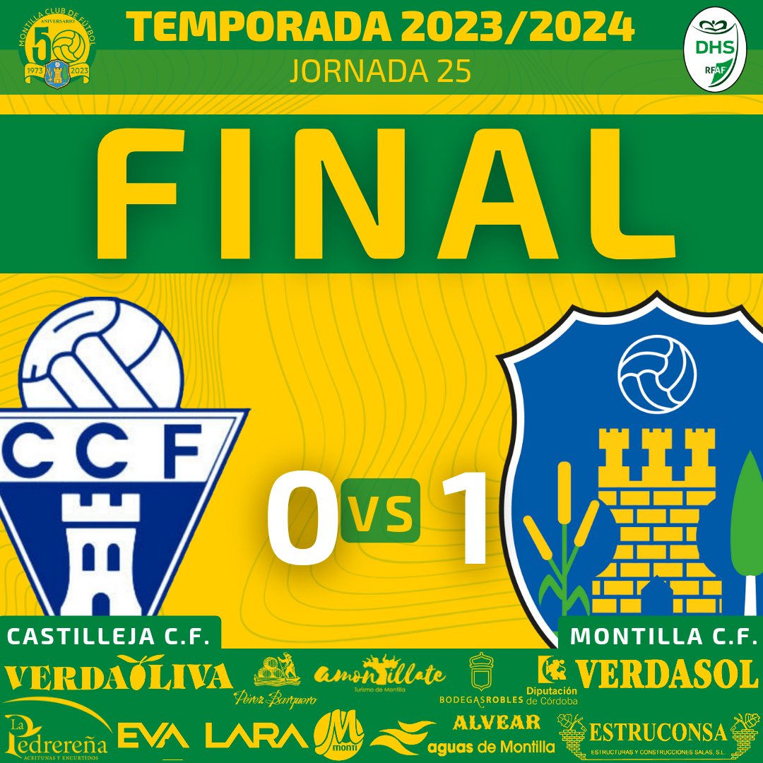 🏁 𝗙𝗜𝗡𝗔𝗟!!!!!!

⚪🔵🆚💛💚

<a href="/castilleja_cf/">Castilleja Club de Fútbol</a> 0️⃣-1️⃣ <a href="/MontillaCF/">Montilla C.F.</a> 

#Montilla #MontillaCF #MCF #DivisionDeHonor #CastillejaMontilla