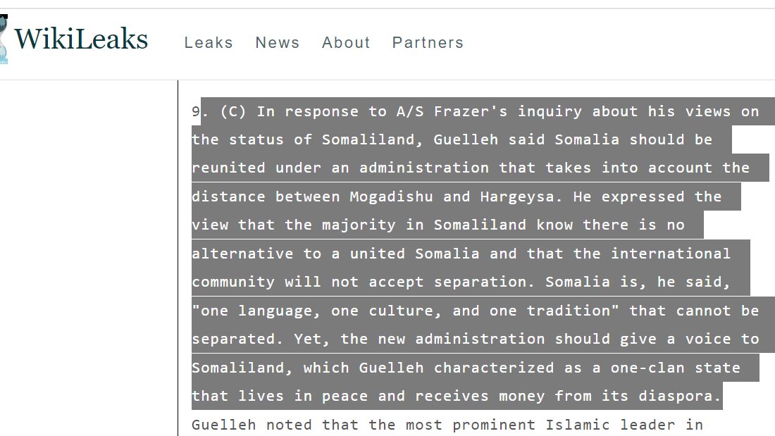 GuledWiliq's tweet photo. According to the leaked Wikkileak documents, it seems that Ismael Gueleh is the one responsible for blocking Somaliland's recognition. When questioned by Jay Farzer about the status of Somaliland's recognition, Ismael Gueleh himself admitted that it is a one-clan state heavily reliant on diaspora remittances. He even went as far as to say that the majority of Somalilanders know that the only viable option is to unite with Somalia, and the international community will not accept separation. 

But the plot thickens as the US government, once again, turns to Djibouti in regards to the Somalia-Ethiopia MoU deal. This creates another fear-mongering situation, causing White House national security communications adviser John Kirby to exclaim, "OMG, the MoU deal is a threat to US national security!" This is a prime example of why I believe the Biden administration's Partner-led, US-Enabled policy in the Horn of Africa is failing. The US is relying on unreliable partners who have been known to play both sides, even going as far as to babysit Iranian ships that dock at Chinese military bases in Djibouti. This only serves to prove intelligence to the Houthis, who in turn attack US commercial ships.#SomalilandChronicles