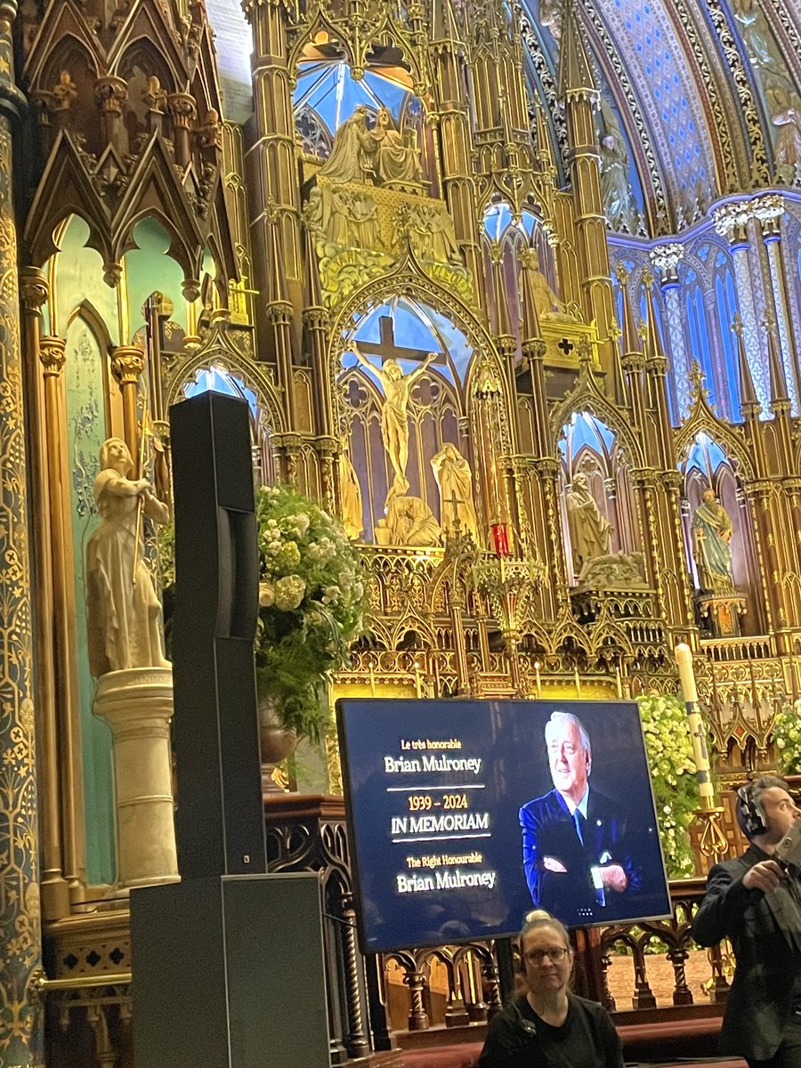 PeterMacKay's tweet photo. A stirring send off &amp; celebration of life for Brian Mulroney Canada’s 18th PM. Glowing tributes from family &amp; friends @ the Basilica in Montreal. A strong legacy of political triumphs &amp; loyal friendships filled the air. Music,occasional laughter and loving memories. Farewell Sir. https://t.co/00T2CpCfzd