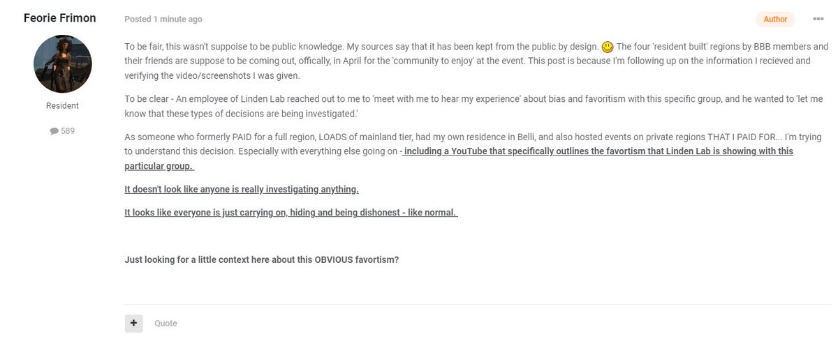 Oh look - the #secondlife Patch Linden Team and Groupies are not being honest - again! SHOCKER 

What happened to 'earning back our trust'?! #lindenlab  

Forum post here: community.secondlife.com/forums/topic/5…