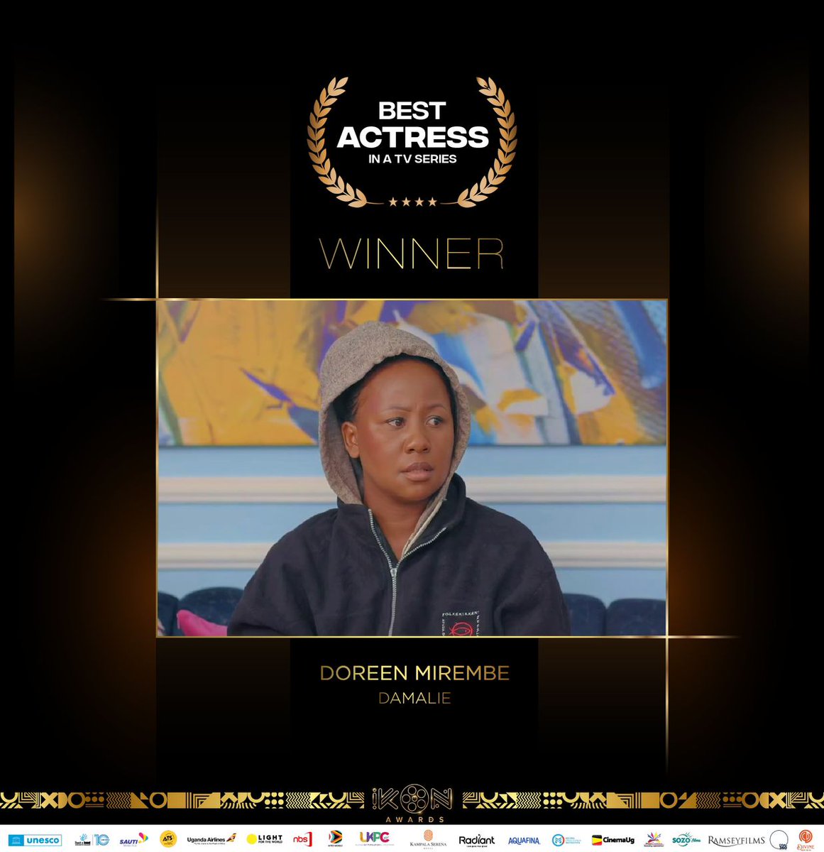 Best actress in a tv series goes to <a href="/doreen_mirembe1/">Mirembe Doreen🇺🇬</a> who acts as Damalie and the message was "This award is for every woman in this creative industry we can write,tell stories and act <a href="/doreen_mirembe1/">Mirembe Doreen🇺🇬</a>."