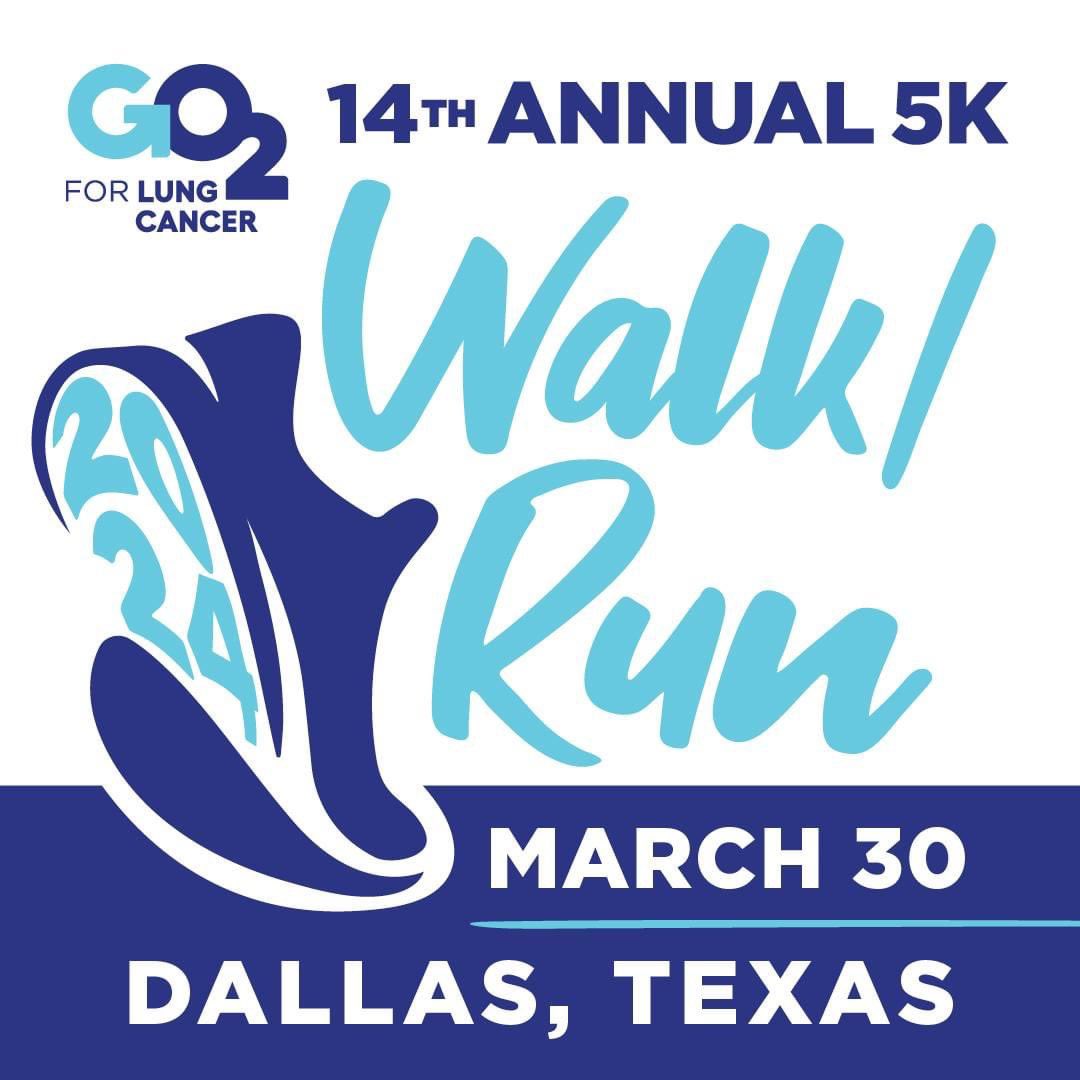 Only 1 week left until @GO2forLungCancr’s 14th annual Dallas, Texas 5K!!! Make sure to come out on March 30th to see our white ribbons and spread some #lungcancerawareness ⭐️ Register today: go2.org/dallas