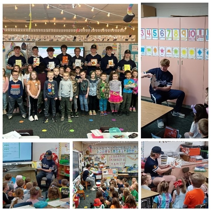 AlgonacBaseball's tweet photo. Varsity players were guest readers at Millside Elementary this past week for "March Is Reading Month" celebration. Glad this has become an annual tradition for the boys! #givingback #everythingmatters @muskratnation @AHSMuskrats https://t.co/0cmC5euSaZ