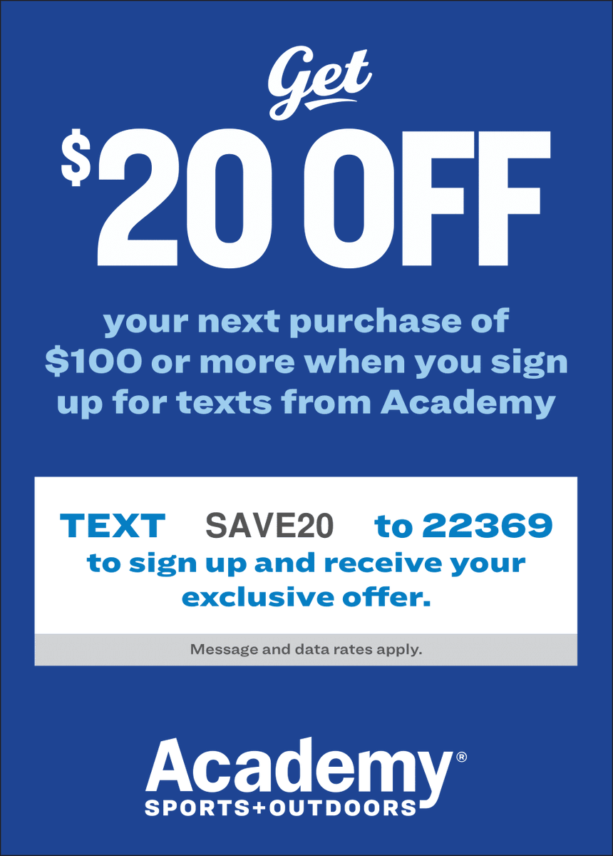 Here's a great deal from our friends at ACADEMY.  $20 off $100 🔥🔥 Check it out 💯#Academy #AcademyDeals #BattleAtTheHive