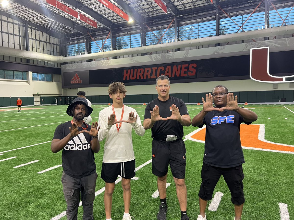 Great day in Coral Gables today. Thanks @coach_cristobal @SouthFLExpress @SFEFounder @BozemanFootball @uschoolfootball @larryblustein @JerryRecruiting @CSS_TRAINING @TheUCReport @RivalsWoody @TheCribSouthFLA @On3Recruits @FLHSRecruiting @QBHitList @Elite11 @adidasfootball
