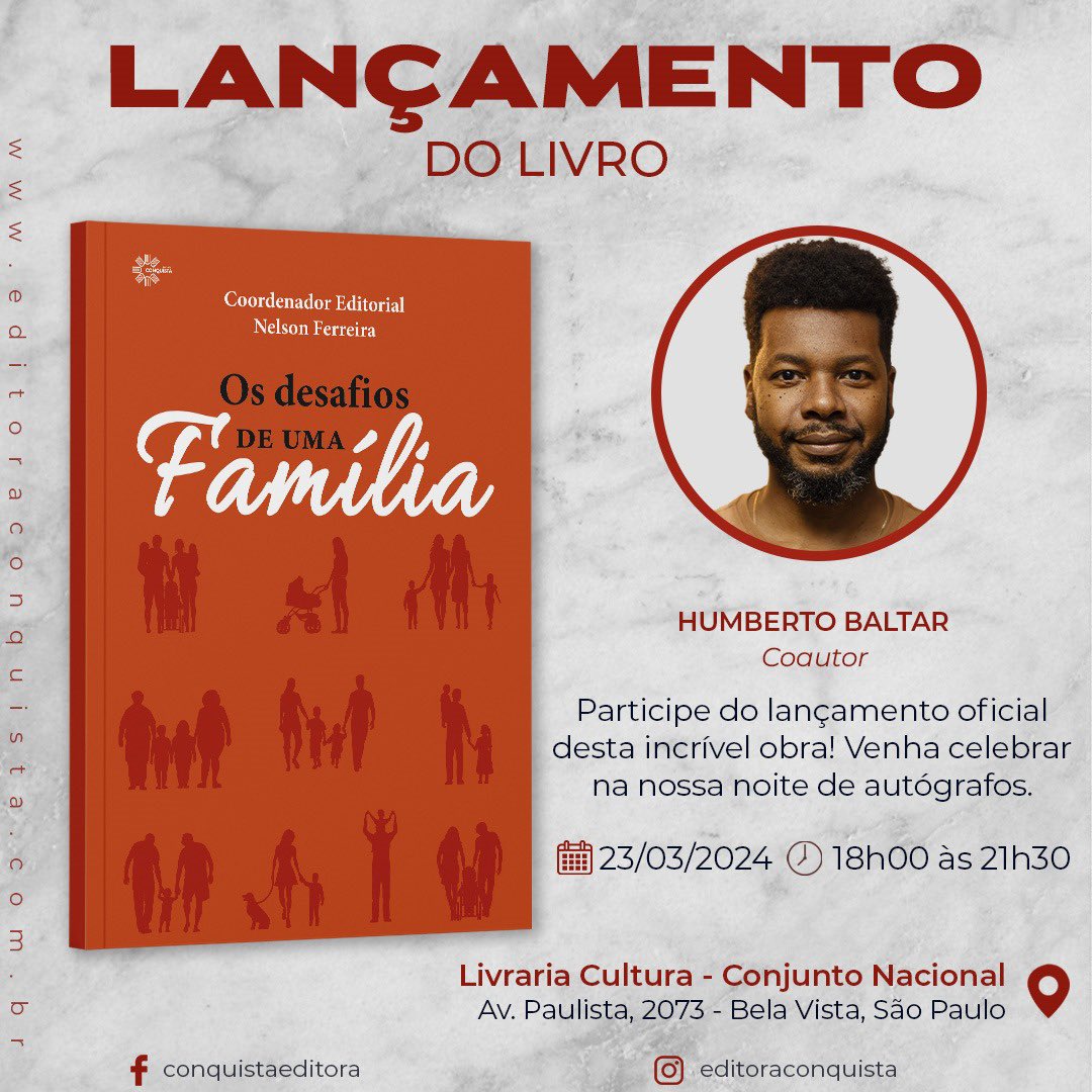 PaisPretos's tweet photo. Hoje é o lançamento do meu quarto livro!

Venha me dar um abraço e adquirir o livro Desafios de uma Família, minha obra mais importante nessa linda carreira como Educador Parental que já completa 5 anos junto com o coletivo Pais Pretos Presentes!
A gente tem um encontro marcado! https://t.co/pOf25ZZgx1