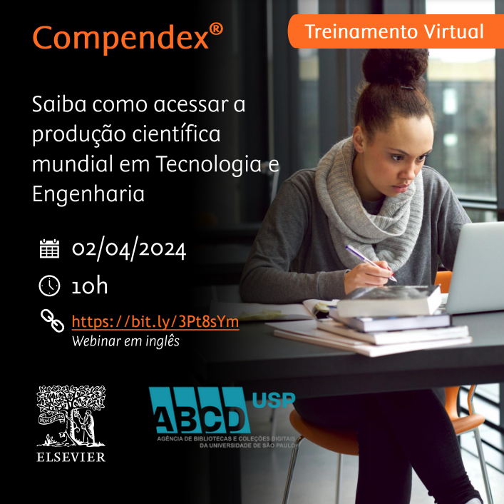 abcdusp's tweet image. HOJE: 02/04 – 10h | Webinar Compendex: principal base de dados da Elsevier voltada para engenharia
Inscrições: elsevier.zoom.us/webinar/regist…

@abcdusp @ElsevierPesq @CAPES_Oficial #Compendex #Engineeringvillage