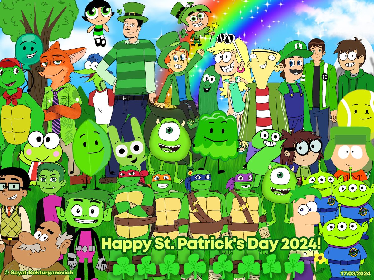 (Updated) Happy St. Patrick's Day 2024!
#sayatbekturganovich #oc #crossover #cartoon #spongebob #theloudhouse #thecasagrandes #phineasandferb #bfdi #monstersinc #ededdneddy #hellokitty #franklin #eddsworld #zootopia #fairlyoddparents #tmnt #thepowerpuffgirls #stpatricksday2024