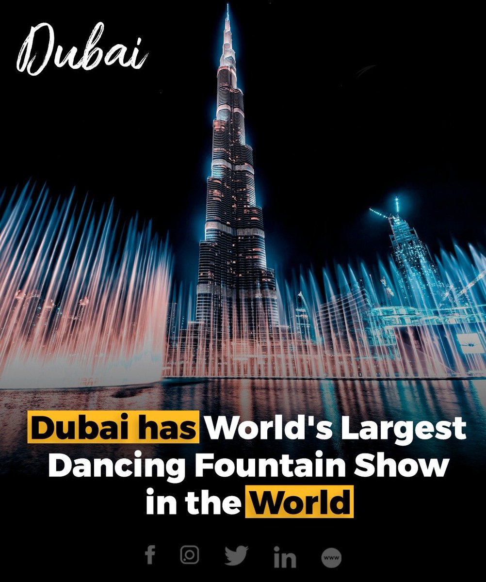 Dubai boasts the world's largest dancing fountain show, located at the base of the iconic Burj Khalifa. 

#DubaiFountain #BurjKhalifa #DancingFountain #TouristAttraction