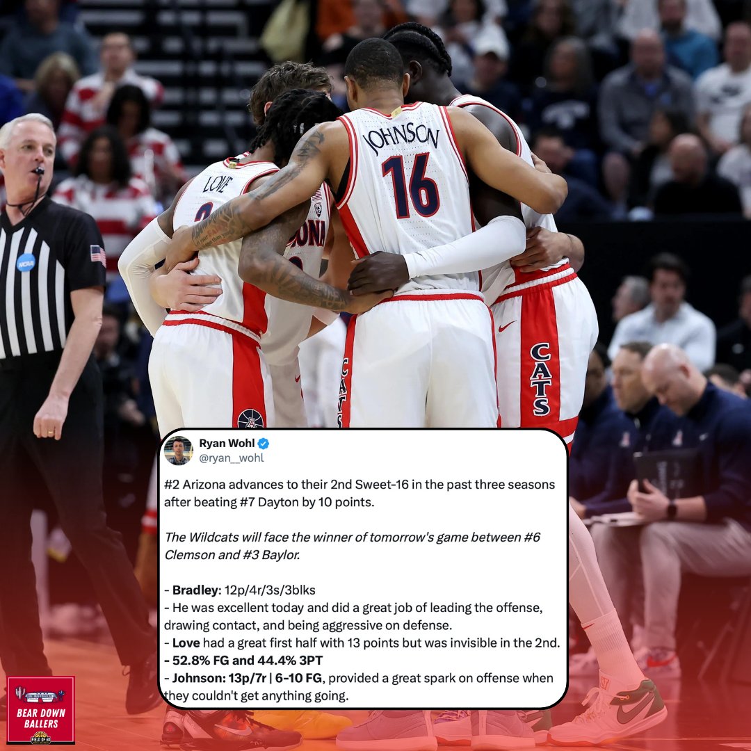 BearDownAZPod's tweet image. Arizona beat Dayton to move on to the Sweet Sixteen!

#MarchMadness2024 #arizonawildcats #MarchMadnessMBB