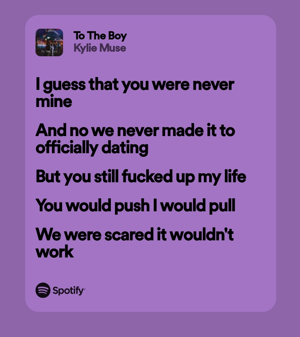 sideoka's tweet photo. @convomf MY HTS ANTHEM 💔
to the boy - kylie muse https://t.co/EWwOvE3bVJ