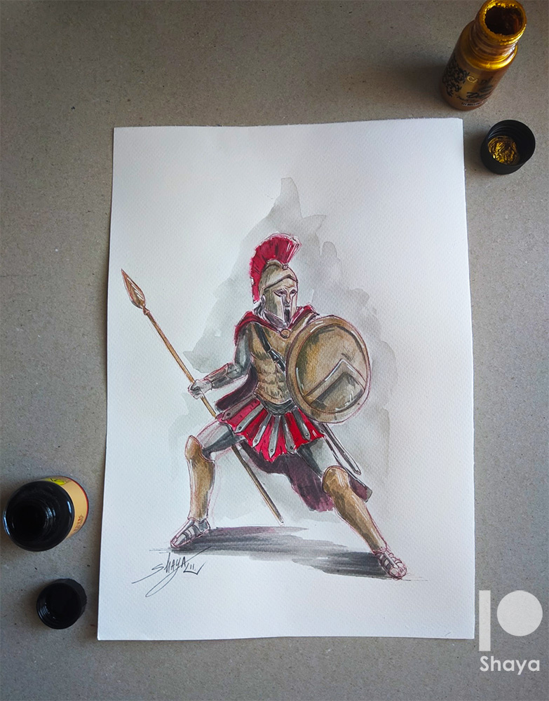 #CommissionedArt - Leonidas Leonidas a.k.a @EliasToufexis #fanart from @assassinscreed Odyssey @Ubisoft I had so much fun making this one for my client.  I hope you like it! #art #traditionalart #watercolours #inkart #traditionalart #assassinscreedfanart