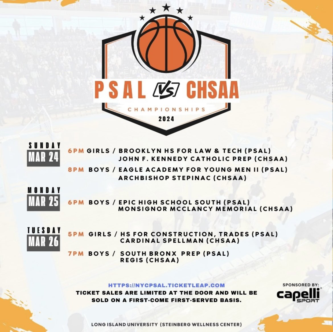 We are just ONE DAY away from the start of the PSAL vs. CHSAA Champions Challenge. Get ready for three exciting nights of basketball to find out who is the best on the hardwood in New York City!