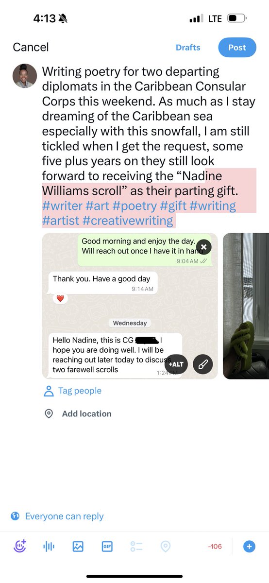 Writing poetry for two departing diplomats in the Caribbean Consular Corps. As much as I stay dreaming of the Caribbean sea especially with this snowfall, I am tickled… “Nadine Williams scroll” as their parting gift. #writer #art #poetry #gift #writing #artist #creativewriting