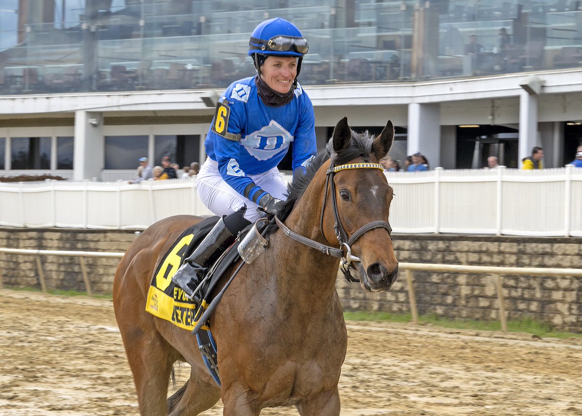 Strong runaway performance by Determined Driver, who pushes record to 3-2-0 in 5 starts in 1M Beyond The Wire S. for 3YO fillies @LaurelPark. @MarylandTB daughter of Dialed In trained by @SchoenthalRace for D Hatman Thoroughbreds. (Jerry D. 📷s)