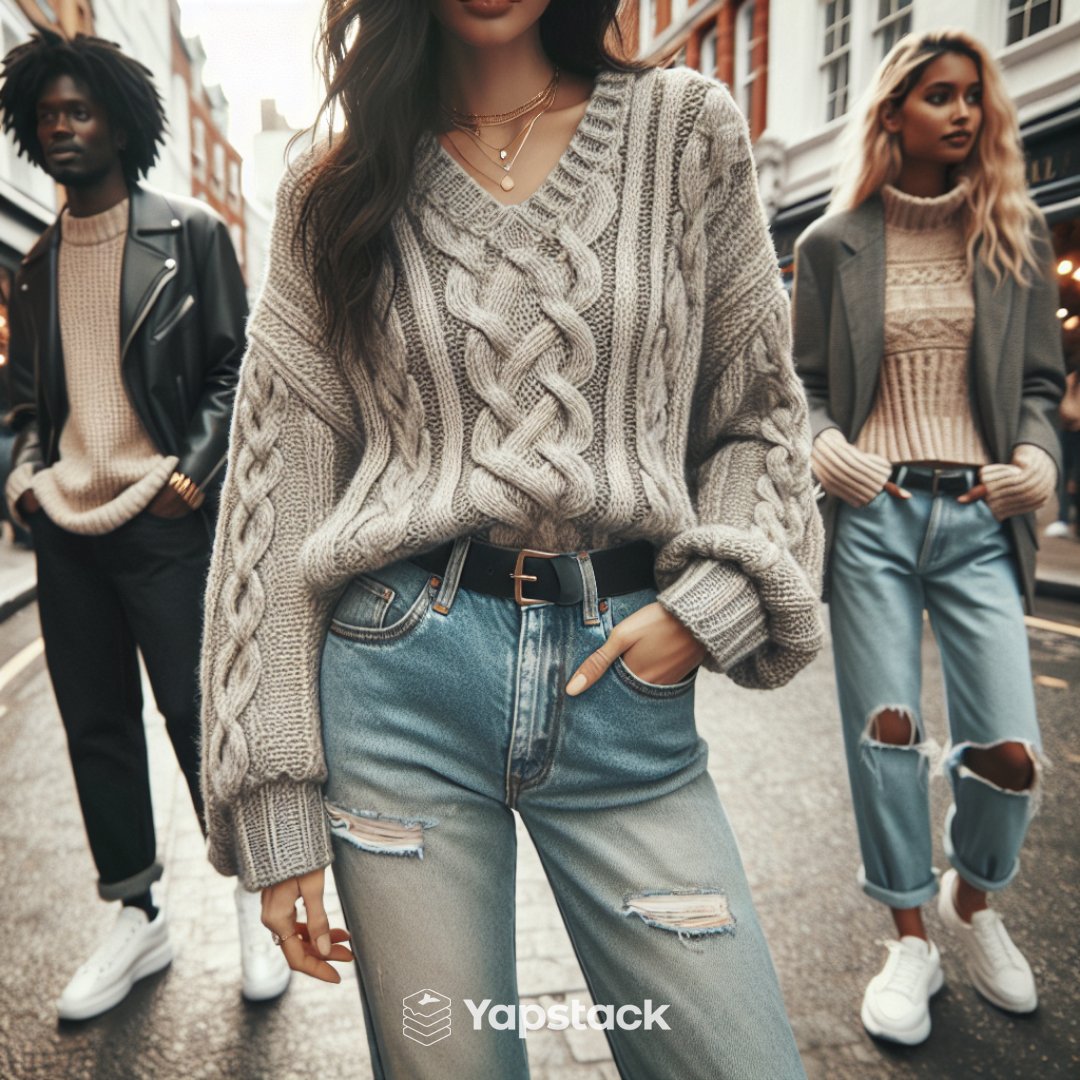 Create the perfect casual outfit for a day out with friends! Pair a cozy knit sweater with some distressed jeans and stylish sneakers for an effortlessly cool look. #CasualOutfitIdeas #FashionInspo #BoutiqueFinds
