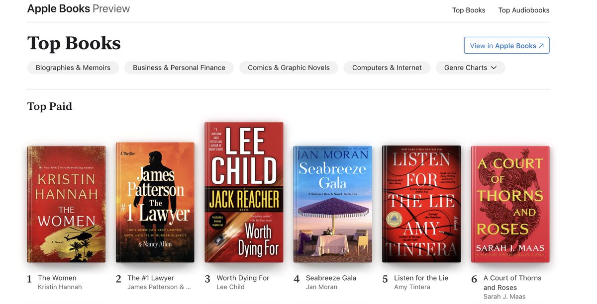 Seabreeze Gala launches at #4 on Apple Books today! This is book #10 in the hot Summer Beach series. It's among good company :) getbook.at/SeabreezeGala