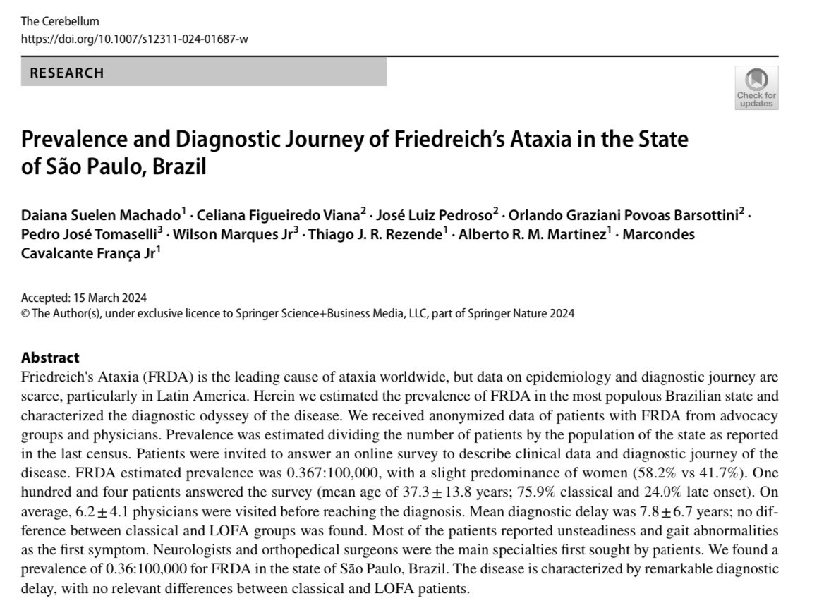 Dr Pedro J Tomaselli (@pjtomas32) on Twitter photo Saiu um trabalho muito interessante sobre Ataxia de Friedreich no estado de SP 👏👏👏👏 Saiu um trabalho muito interessante sobre Ataxia de Friedreich no estado de SP 👏👏👏👏