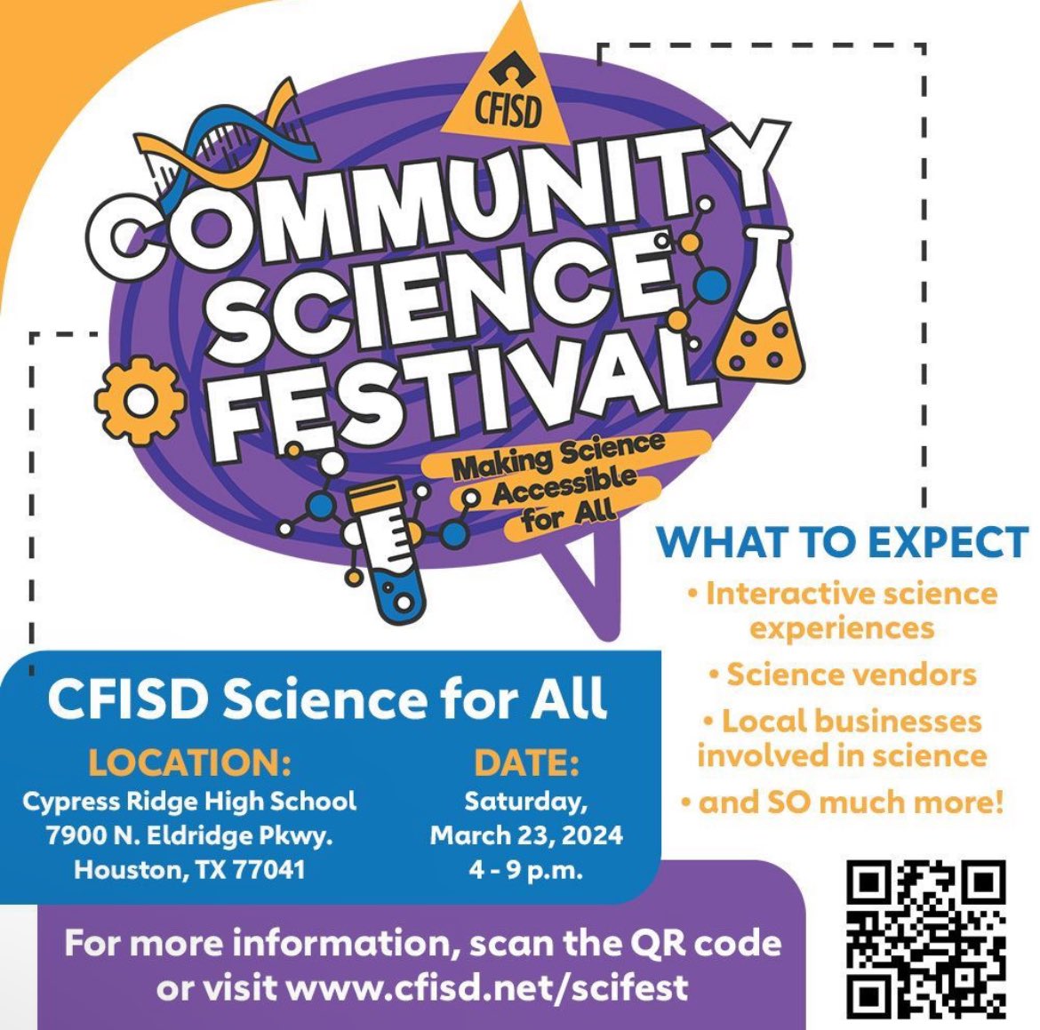 Looking for a fun way to add to your afternoon? Stop by the <a href="/CyFairISD/">Cypress-Fairbanks ISD</a> Community Science  Festival today <a href="/CypressRidgeHS/">Cypress Ridge HS</a> from 4-9! Interactive science fun for all ages! <a href="/CFISDScience/">CFISD Science</a> <a href="/jgricketts/">Jamie G. Ricketts</a> <a href="/DrHBergman/">Heather Bergman,Ed.D</a> <a href="/currgirl/">Linda Macias</a> #CFISDSpirit #CFISDSciFest #BeCurious