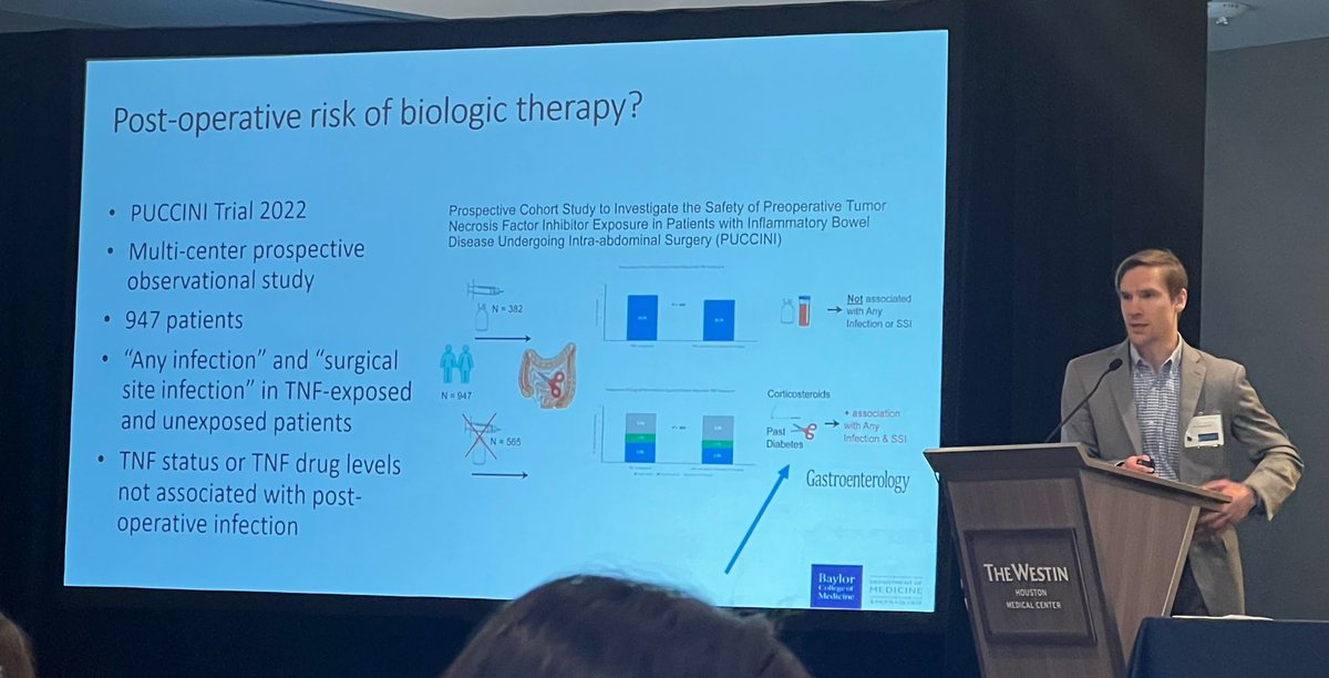 JasonHouMD's tweet photo. Periop IBD management and decision on when to refer to surgery by #JaredSninsky one of our newest IBD docs at @bcm_gihep at the #BCMGICourse 

⭐️ just because we have more medical options doesn’t mean we have to use them before surgery 

@AtifIqbalMD @khalil_rojas https://t.co/osA6ceIa44