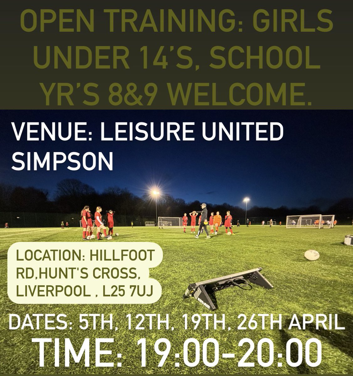 GIRL FOOTBALLERS WELCOME: DETAILS ON POST: MESSAGE FOR FURTHER INFORMATION