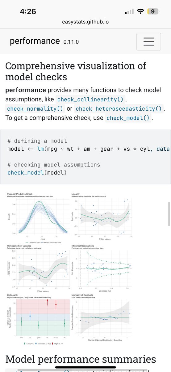 For those who check model assumptions (you ALL should), the {easystats} package makes it very easy to do this with various models but particularly regression models