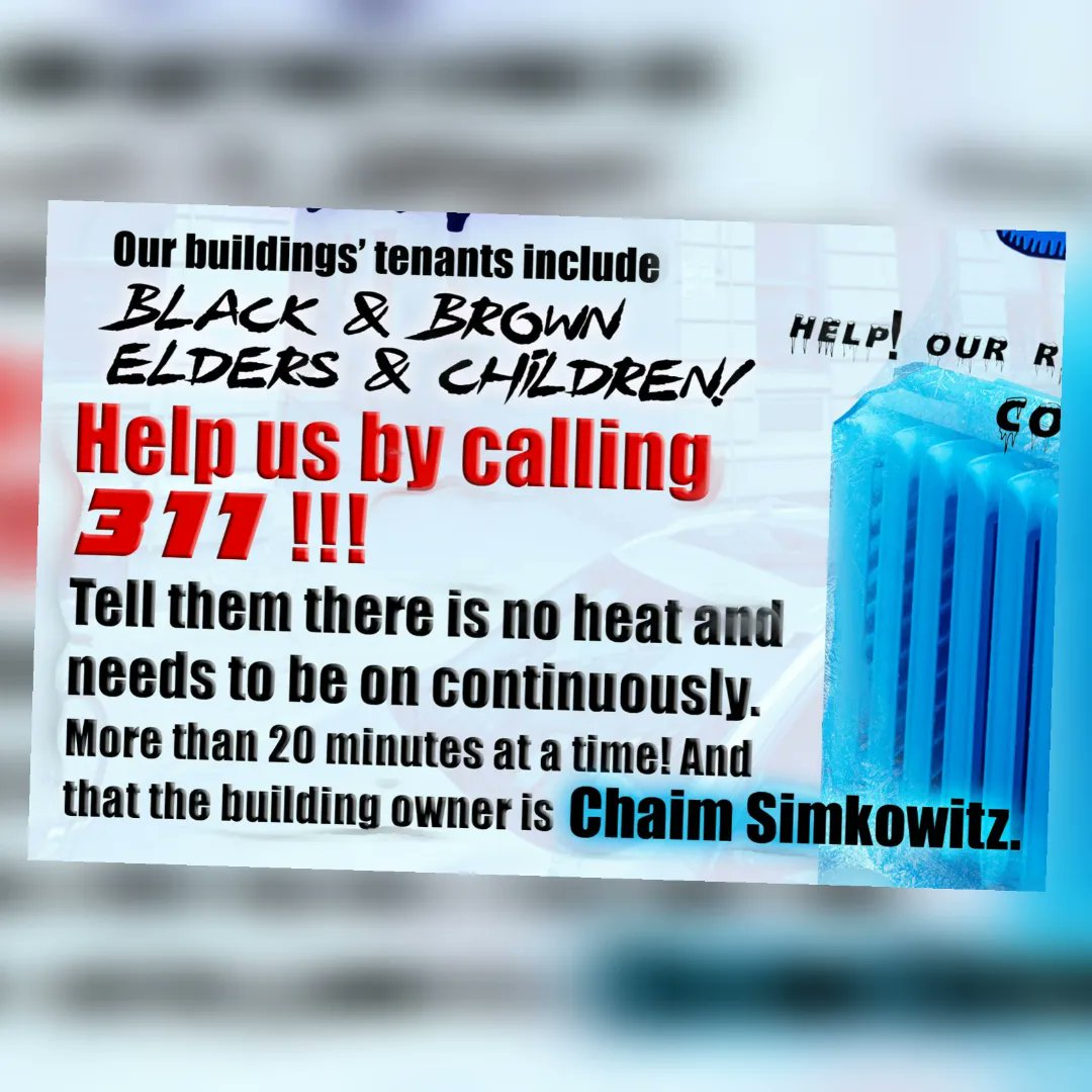 EMERGENCY!

CELEBRATE SATURDAY BY CALLING 311 AND TELLING THE CITY THERE HAS BEEN NO HEAT ALL DAY!!!!

117, 127 & 137 WEST 141ST STREET.

Our slumlord is Guardian, CEO - Chaim Simkowitz.
718-686-6262
#housingisahumanright