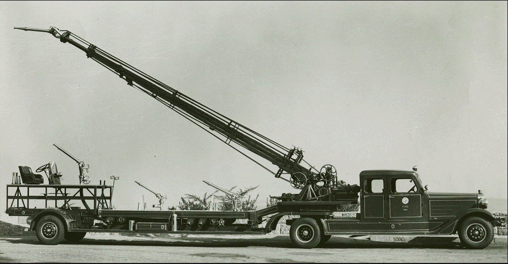 LAFDtalk's tweet photo. 86 Years Ago Today - March 23, 1938: Photographs capture @LAFD conducting pre-acceptance testing of a 1938 American La-France Tractor-Drawn 65 foot Water Tower with Sedan Cab. It entered service on April 4, 1938 as Truck 24, serving the #DTLA area.

Click images to enlarge...