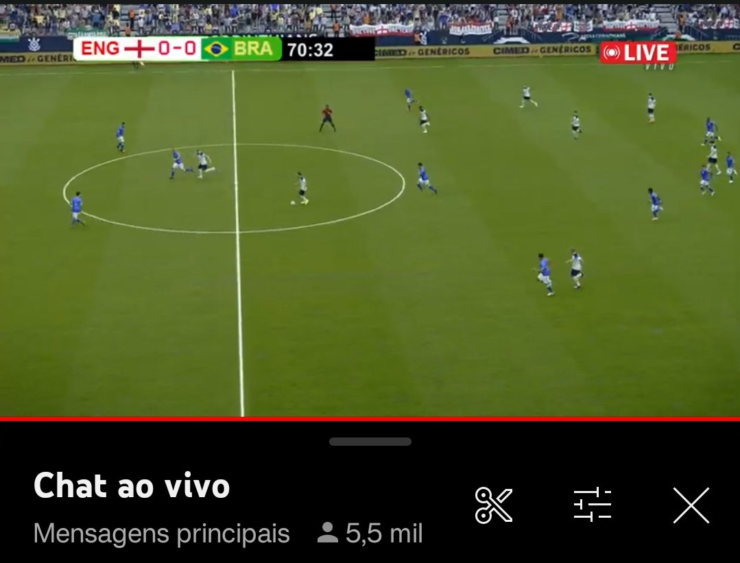 Tem mais de 5 mil pessoas assistindo a uma gameplay de PES como se fosse Inglaterra x Brasil ao vivo no YouTube.

Detalhe: o jogo de verdade tá passando de graça no Globoplay.