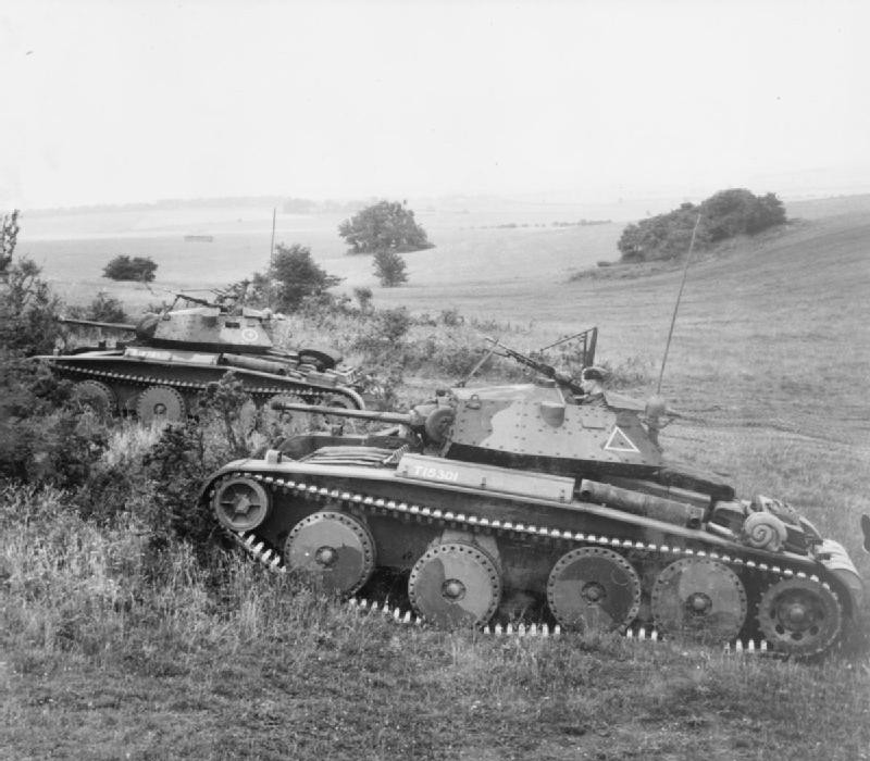 Cruiser Mk V Covenanter III tanks of British 9th Queen's Royal Lancers on exercise, Tidworth, Wiltshire, England, United Kingdom, 1 Aug 1941.