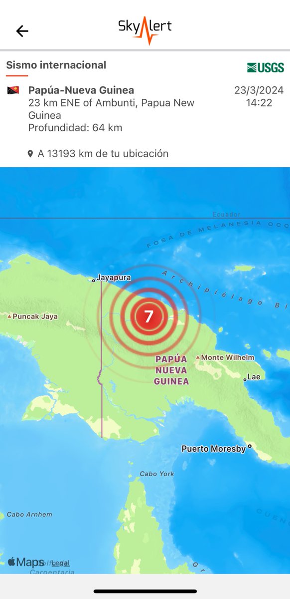 SkyAlertMx's tweet photo. Sismo magnitud preliminar 7.0 (USGS) con epicentro en Papúa Nueva Guinea🇵🇬

🔸Intensidades violentas.
🔸Posibles daños en comunidades cercanas al epicentro. https://t.co/qX7NWfKwL9