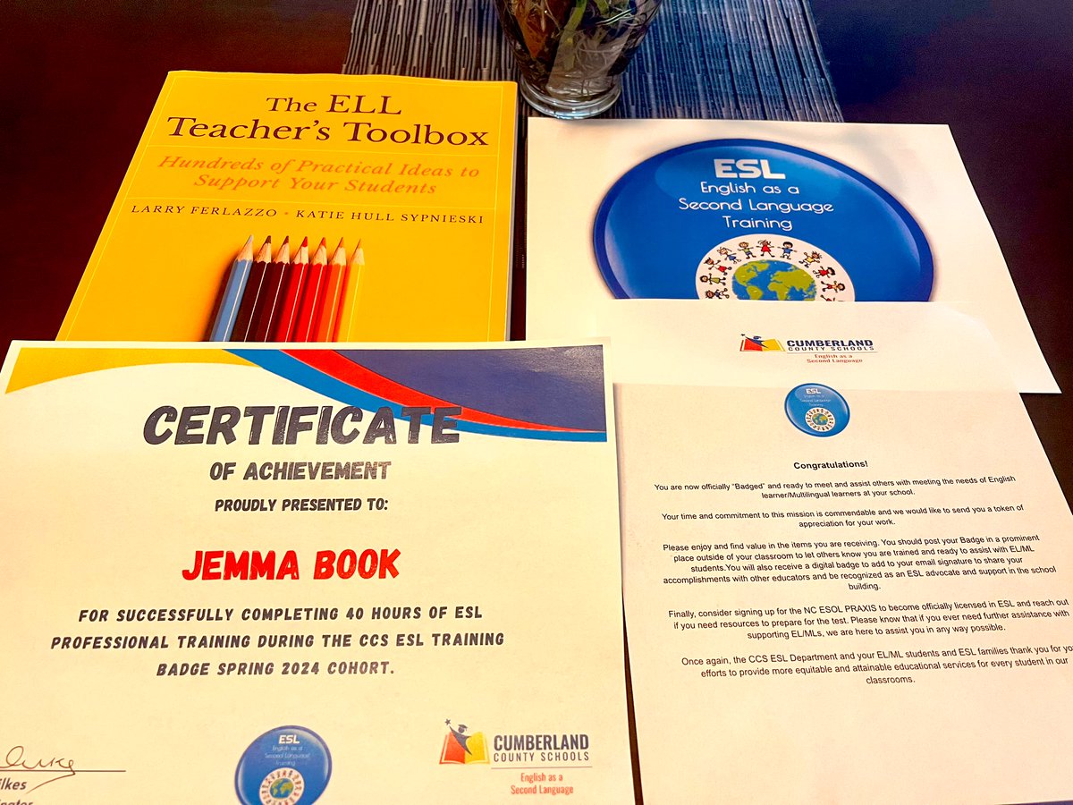 HARD WORK+PERSEVERANCE=SUCCESS
Forever grateful for the opportunity to have successfully completed my ESL Professional Training. Thank you so much to my ever supportive principal,<a href="/AmyMcDowell1231/">Amy McDowell</a> for the unending support. #officially "Badged".<a href="/ParticipateLrng/">Participate Learning</a> #UnitingOurWorld