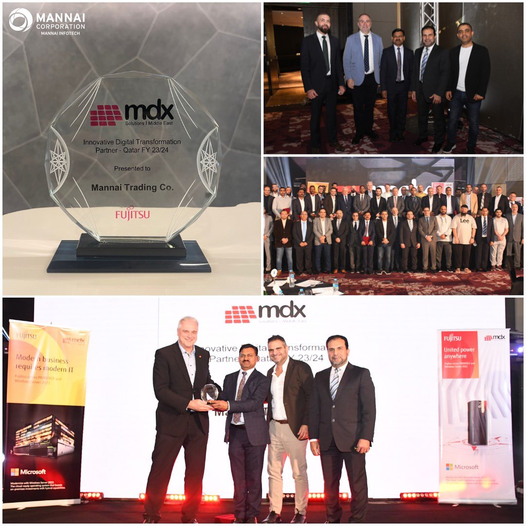 𝗠𝗮𝗻𝗻𝗮𝗶 𝗜𝗻𝗳𝗼𝗧𝗲𝗰𝗵 proudly receives the #Innovative Digital Transformation Partner Award - Qatar, at the exclusive Annual MDX Partners Forum 2024 in Cairo. Cheers to our #MannaiInfoTech forces for their dedication and innovation! #FujitsuMDX #MDXSolutions #Innovation