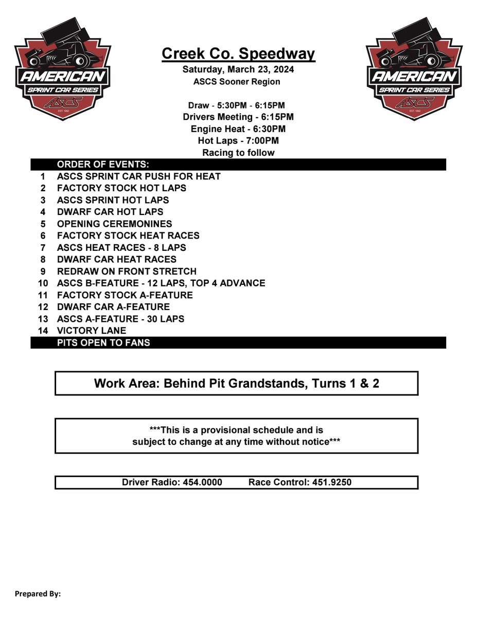 Tonight's Order of Events at <a href="/CreekSpeedway/">CreekSpeedway</a>.