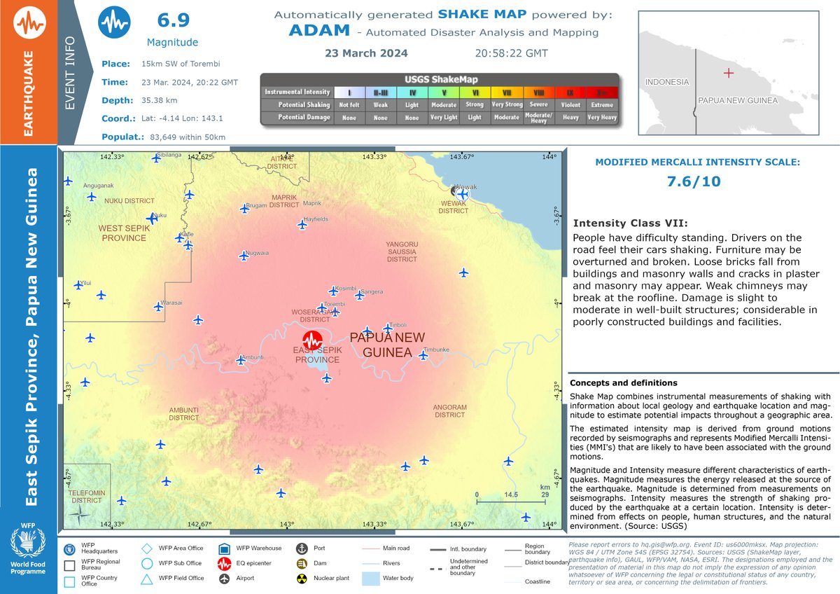 #Earthquake in #Papua New Guinea - Early impact estimation. Modified Mercalli Intensity: 7.6/10 - Population Exposure Estim.: bit.ly/3TOPXzY