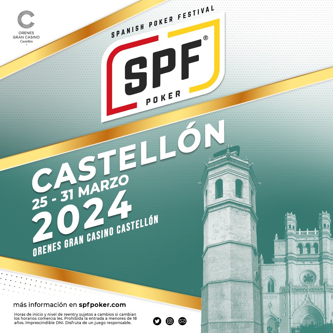 SPF Poker ®️ (@spfpoker) on Twitter photo Nos vemos en menos de 2 días en <a href="/CasinoCastellon/">Orenes Gran Casino Castellón</a> 👏🏻👏🏻
¿Tienes las maletas hechas ya? 😏 Nos vemos en menos de 2 días en <a href="/CasinoCastellon/">Orenes Gran Casino Castellón</a> 👏🏻👏🏻
¿Tienes las maletas hechas ya? 😏