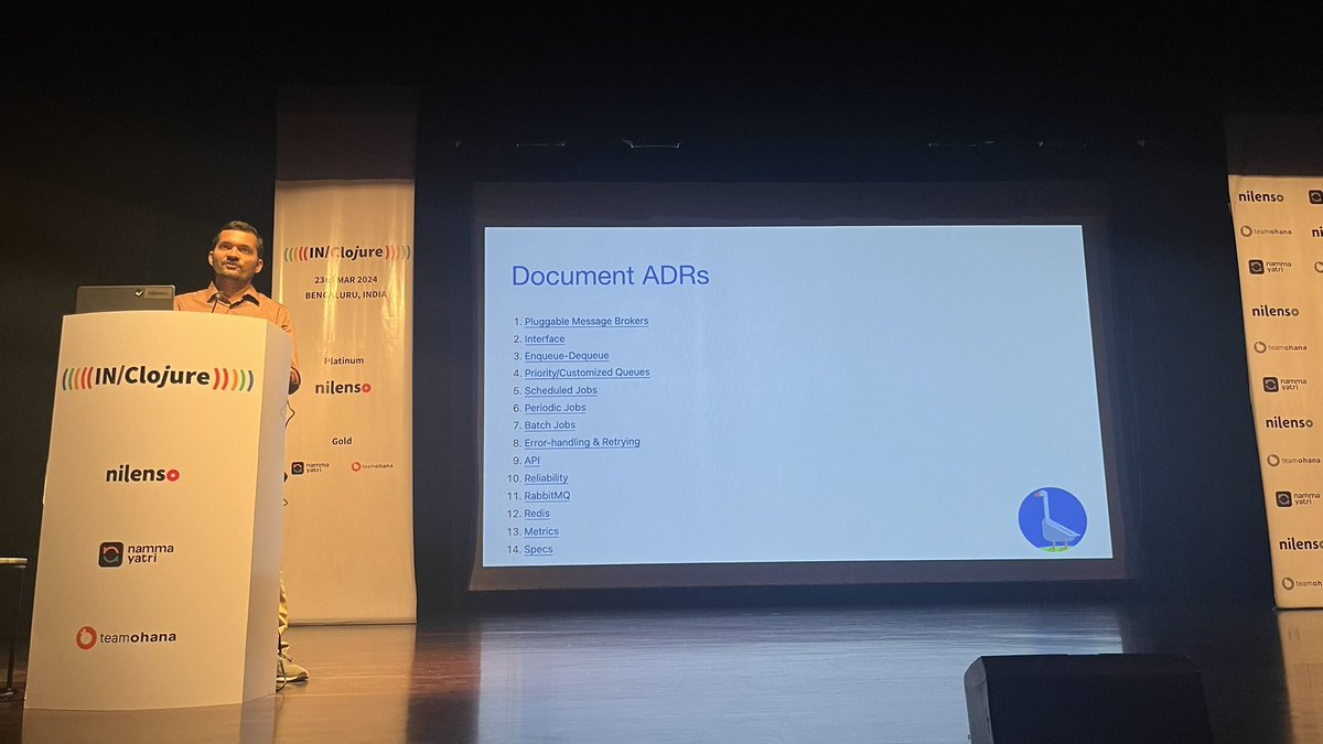 in_clojure's tweet image. Amazing talk by @olttwa (author of Goose) showing how to build a cleanly designed background processing library in Clojure! 

#clojure #inclojure2024