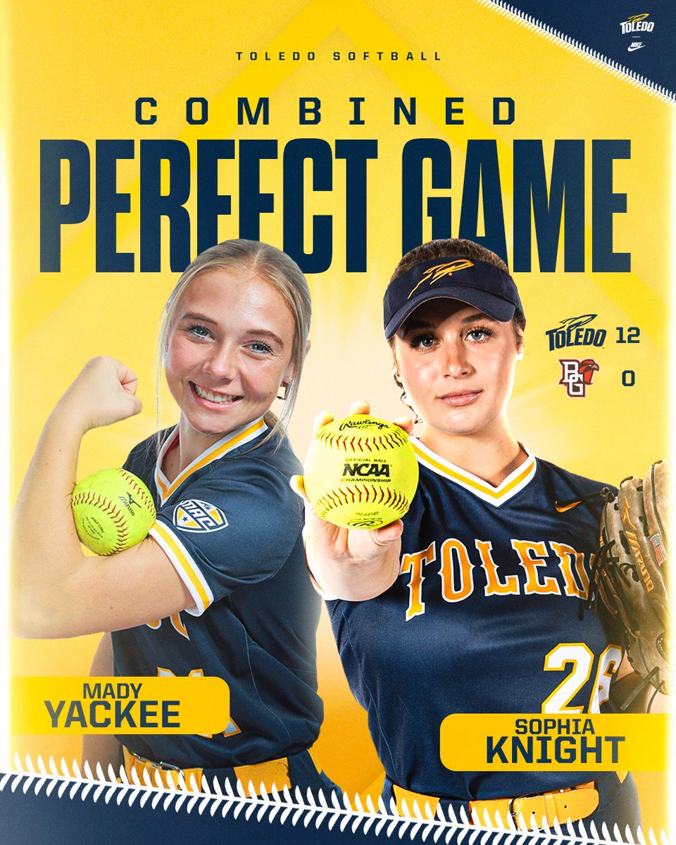 𝗥𝗢𝗖𝗞𝗘𝗧𝗦 𝗪𝗜𝗡!!! 🟡 3-0 sweep of the Battle of I-75 🔵 FIRST perfect game on record at UT 🟡 FIRST @MACSports sweep of the year! #TeamToledo #GLUE #MACtion | @NCAASoftball