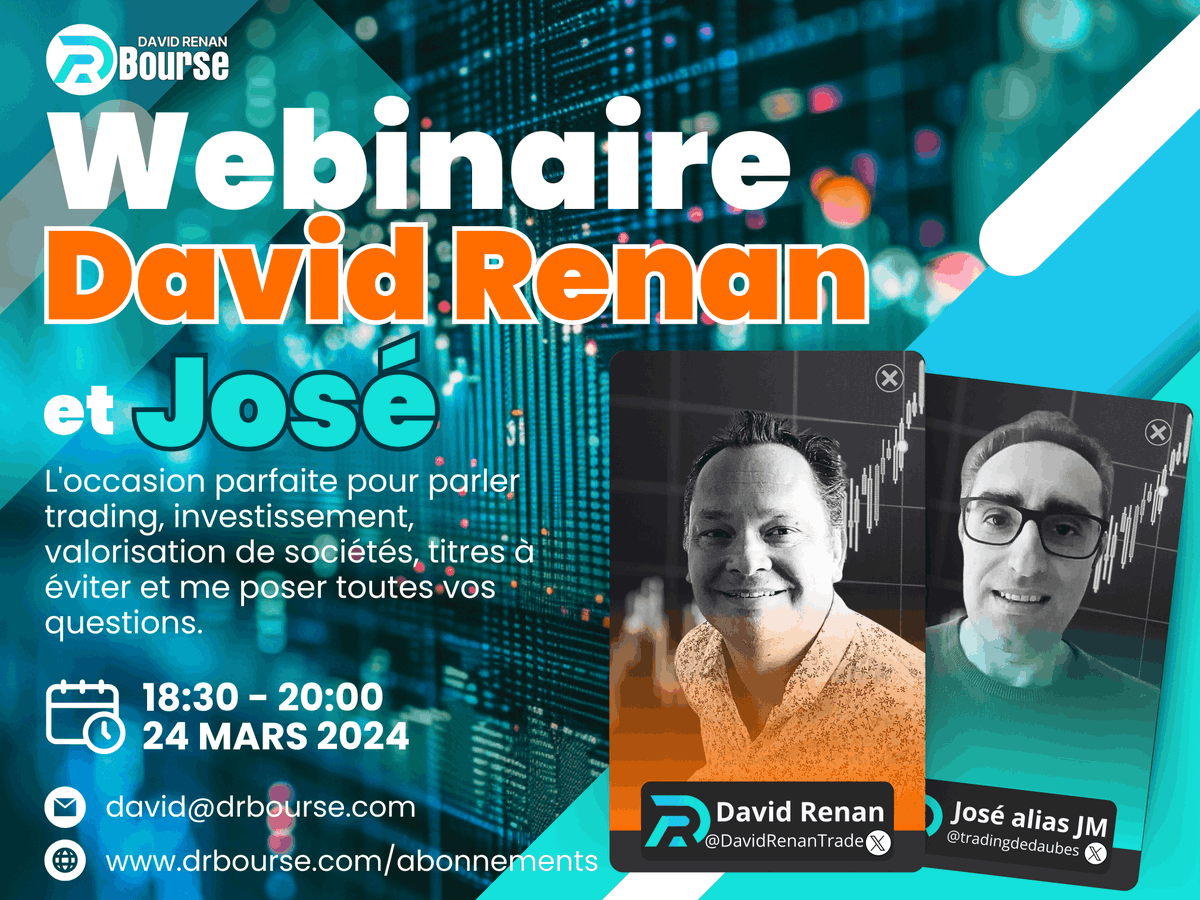 DR__Bourse's tweet photo. Salut,
On est paré pour le webinaire questions Bourse pour ce Dimanche 24 mars de 18h30 à 20h (Demain !)

Tu auras ainsi l'opportunité d'échanger directement avec JM et moi.
Nous avons reçus vos premières questions !  Merci, ça va être intéressant 🤗.

Voici ton invitation :
Le webinaire aura lieu sur Zoom. L’inscription sur zoom est gratuite et permet de participer au webinaire sur Ordinateur, tablette, smartphone et même par téléphone gratuitement.

Conserve précieusement le lien ci-dessous et copie le dans ton navigateur dimanche à 18h30 afin de rejoindre le webinaire (et de t’inscrire sur zoom si tu n’as pas de encore de compte).

https://t.co/0QQPw0hxJu