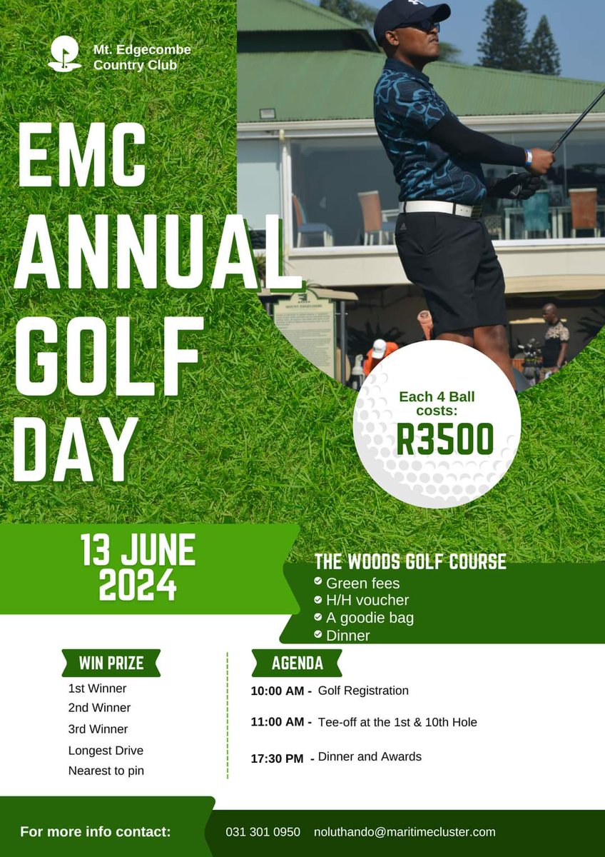 emc_maritime's tweet photo. EMC Annual Golf Day🏌️‍♂️⛳️
EMC invites all stakeholders to tee off for a cause! Let's raise funds together to support our Training and Skills Programmes, positioning Durban KZN as a maritime education hub. Join us for a day of networking and making a difference in our community🌊⚓️ https://t.co/Tijo3Pmmio