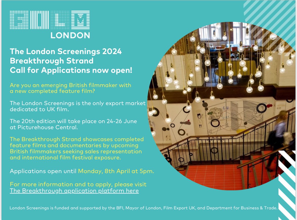 Calling all filmmakers! Apply now for The London Screenings 2024. Closing date is 8th April. Refer to the poster for more details