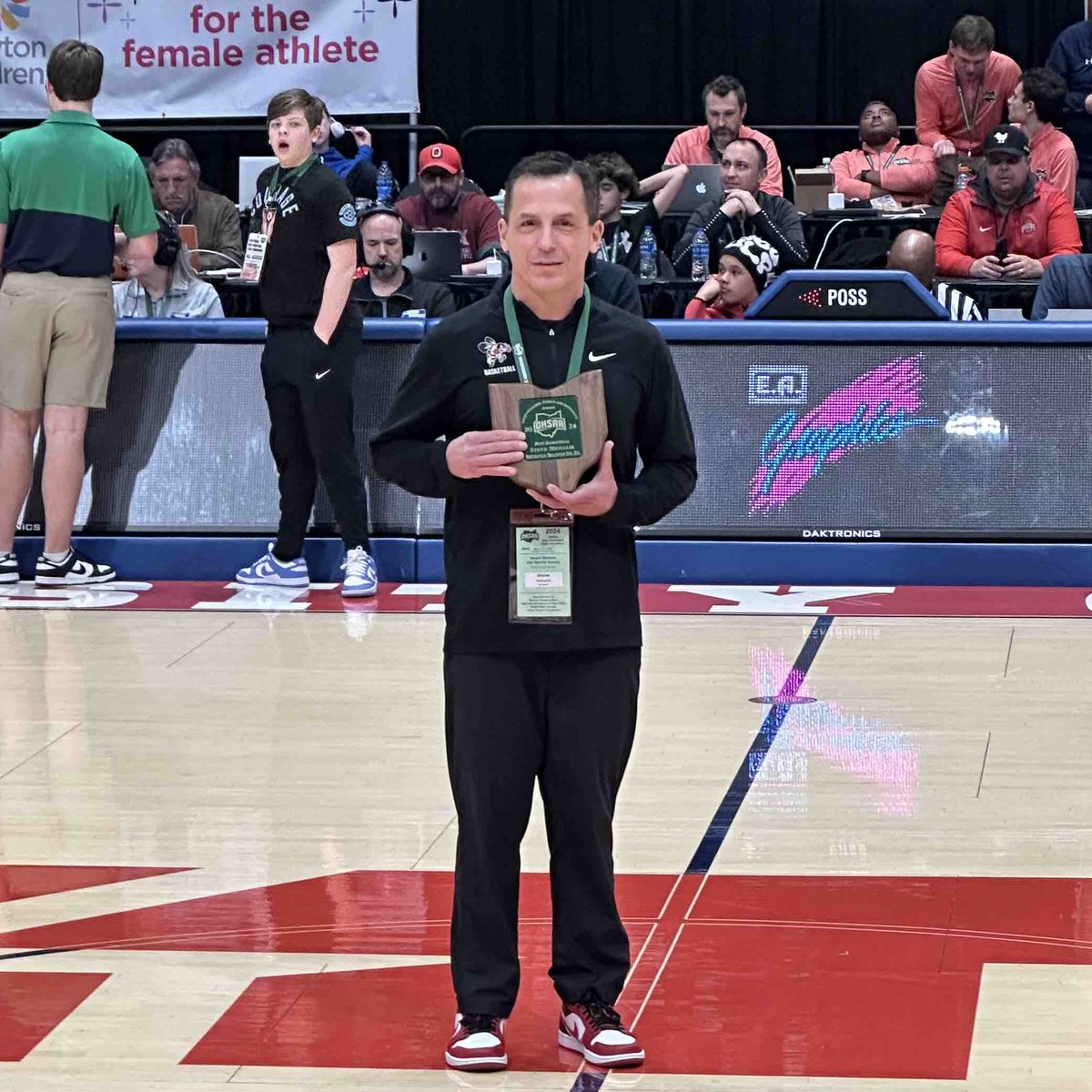 Coach Steve Mehalik from Brecksville-Broadview Heights receiving the OHSAA Sportsmanship, Ethics, &amp; Integrity Award at the Boys State Tournament.