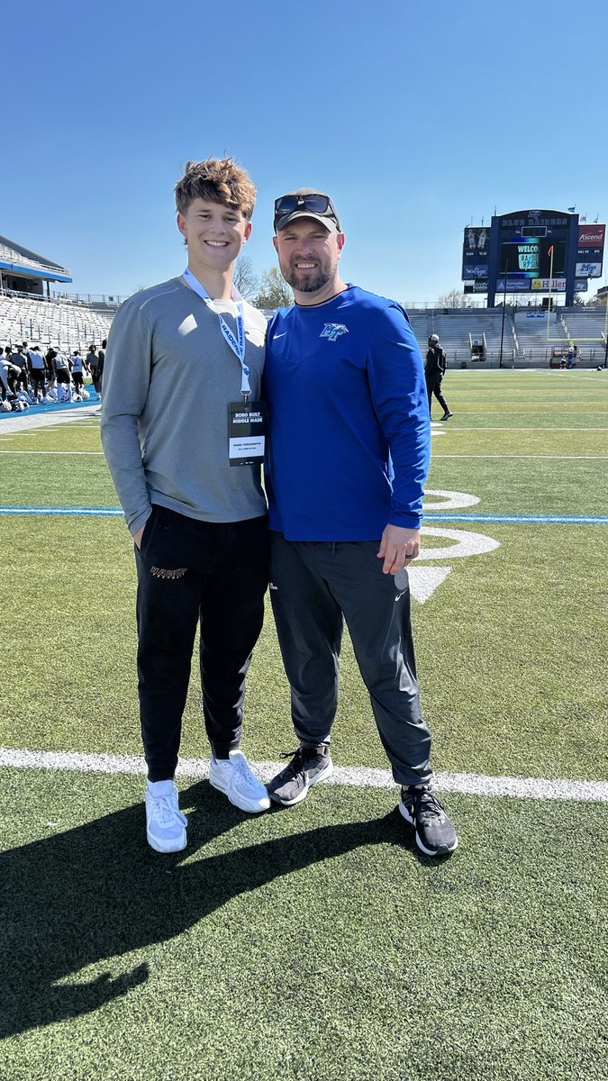 I had a great time visiting Middle Tennessee today for spring practice. Thank you for having me. @CoachBodie4 @CoachDerekMason @MTFB_Recruiting @MC_Recruiting @MCFootballCoach @LandanYount @AdamQBritt @coachjlovelady
