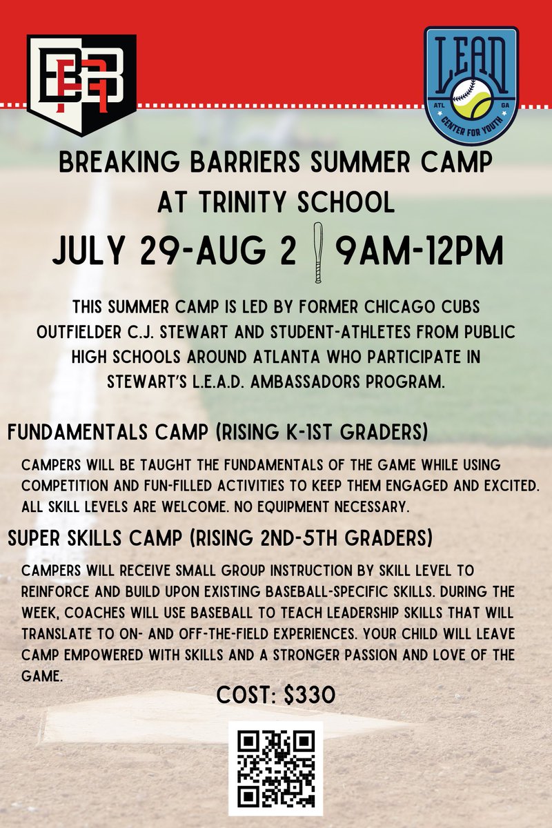 iamcjstewart's tweet image. 🌟 Exciting Announcement! 🌟 Get ready for two weeks of Breaking Barriers ATL (BBATL) Baseball Camps with @LEADAtlanta! ⚾ Reserve your spot now: [leadcenterforyouth.org/events/breakin…] Don't miss this opportunity to empower young athletes both on and off the field! #LEADATL #TheSolution #SBYD