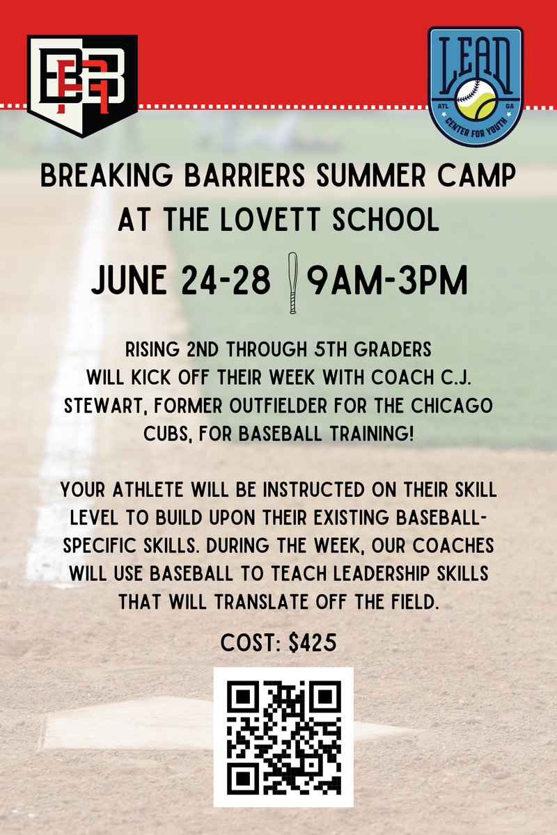 iamcjstewart's tweet image. 🌟 Exciting Announcement! 🌟 Get ready for two weeks of Breaking Barriers ATL (BBATL) Baseball Camps with @LEADAtlanta! ⚾ Reserve your spot now: [leadcenterforyouth.org/events/breakin…] Don't miss this opportunity to empower young athletes both on and off the field! #LEADATL #TheSolution #SBYD