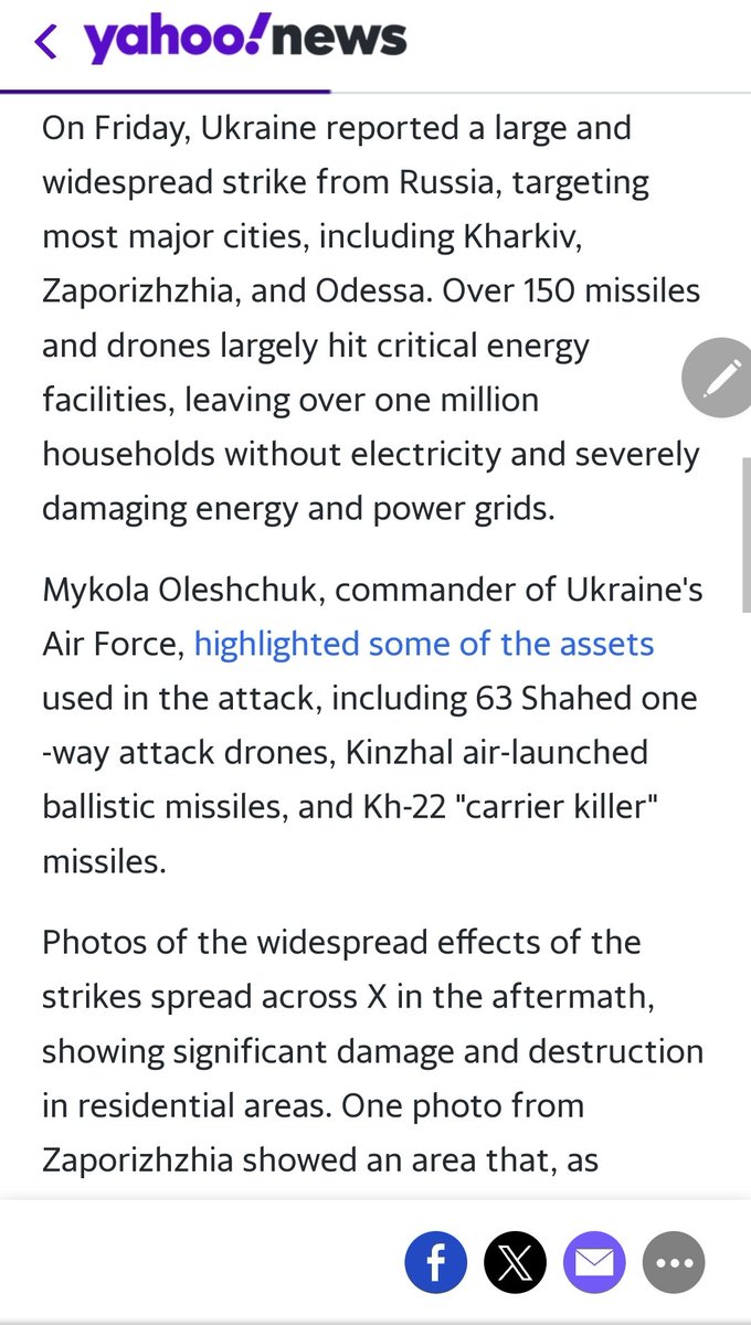 @cheguwera Mar 22 2024 Russia Strikes Ukraine Targeting most major cities, including Kharkiv, Zaporizhzhia, and Odessa. Over 150 missiles and drones largely hit critical energy facilities, leaving over one million households without electricity and severely damaging energy and power grids.