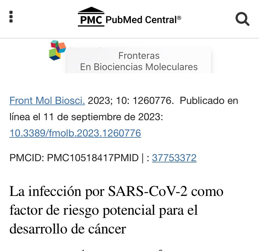 🔴 MÁS SOBRE LA RELACIÓN COVID - CÁNCER

<a href="/FrontiersIn/">Frontiers</a> :

Conclusión del estudio:

⚠️"Todos los pacientes deben ser examinados periódicamente para detectar cáncer después de la infección por SARS-CoV-2, 

ya que se ha demostrado que el virus no sólo afecta a la progresión del