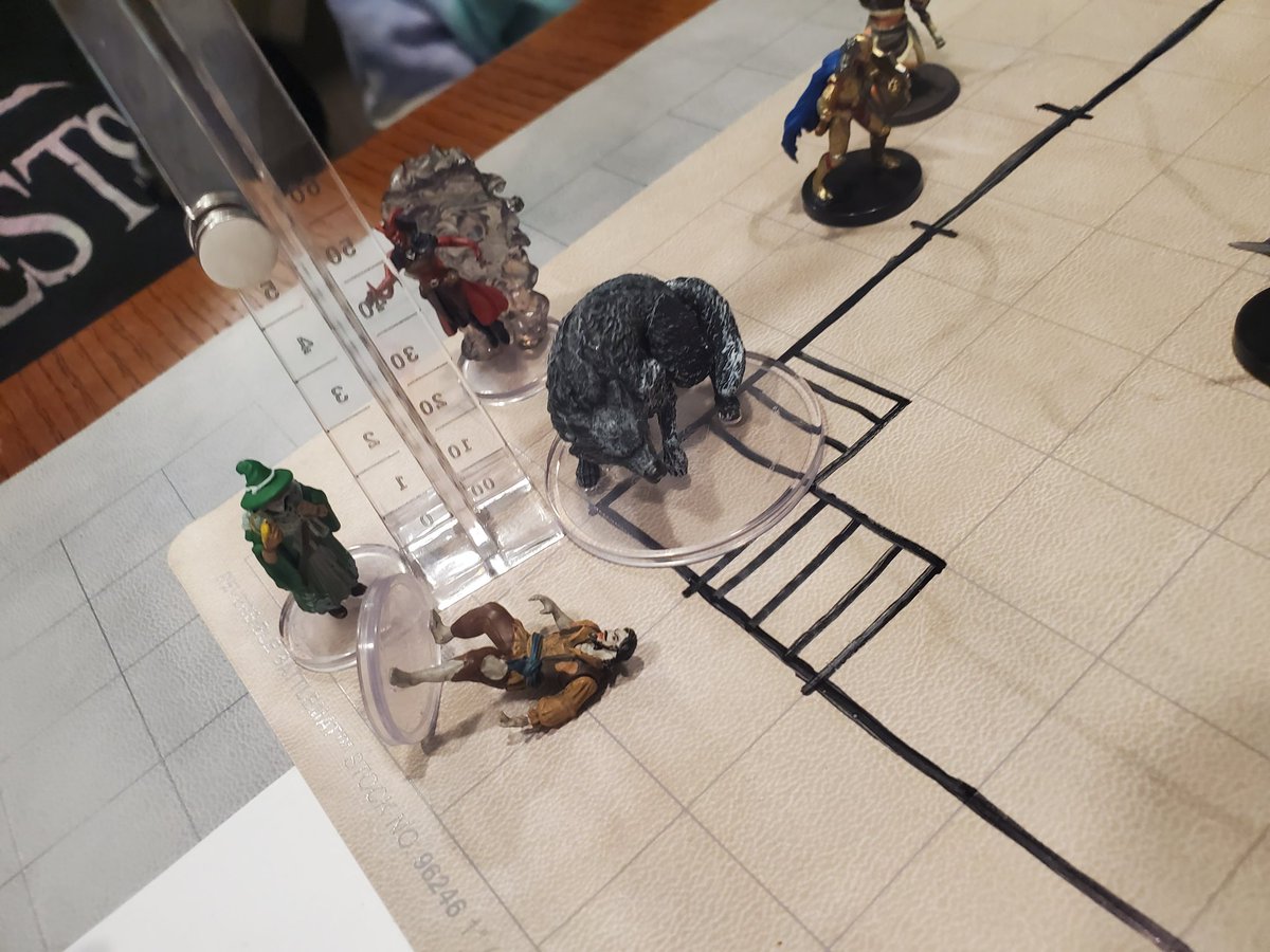 So my DM's daugher is 7 right? She's playing as a varient of Keyleth @Marisha_Ray cause she loves her. She's got the mini and she's turned into a dire wolf. Rolled a NAT20 bit the shit outta him and knocked him prone. Hell yeah!