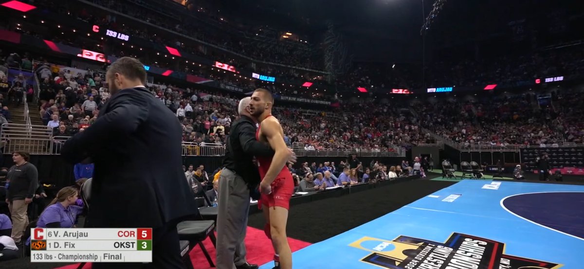 2 NCAA Wrestling National Champs - 133 Vito Anujau (Cornell) &amp; 174 Carter Starocci (Penn State) THANK their athletic trainers - Chris Scarlata &amp; Dan Monthley at their moments of victory! Thank your AT today! Happy National Athletics Trainers’ Month #NATM2024 @NATA <a href="/nata/">nata</a>d2 <a href="/EATA49/">EATA '49</a>