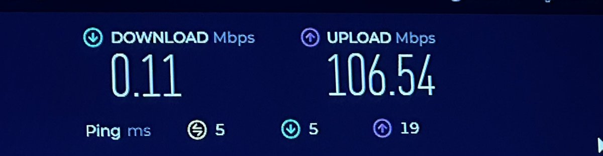 ADAM_500's tweet photo. What the bloody hell is going on with @bt_uk Broadband?! So much for 900mb/s connection. I could power a faster connection with a well aimed fart. Absolute joke 😡 anyone else having issues today?  #BT #broadband #dialup https://t.co/655X40IuiI
